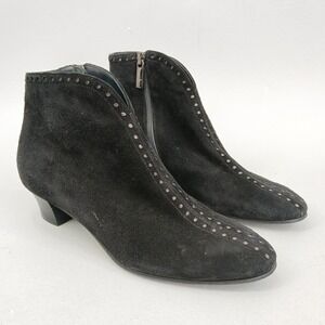 Thierry Rabotin Edie Ankle Boots Womens EU 37 US 6.5 Black Suede Side Zip Italy